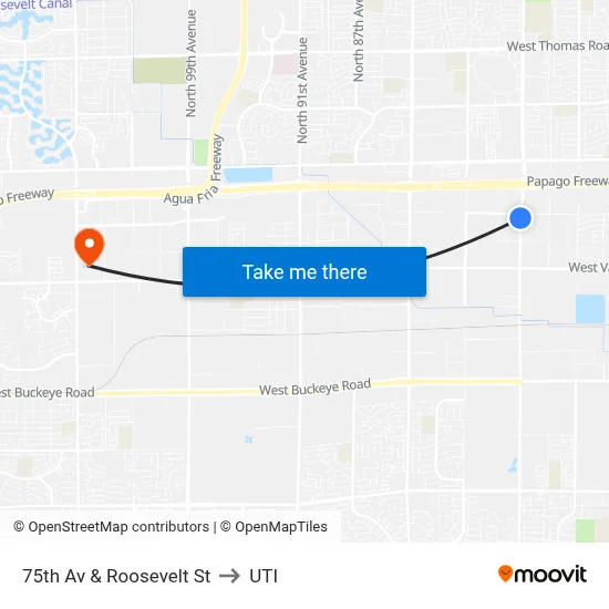 75th Av & Roosevelt St to UTI map