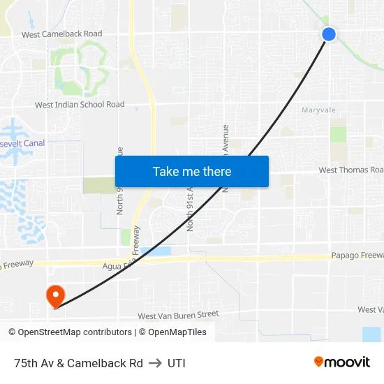 75th Av & Camelback Rd to UTI map
