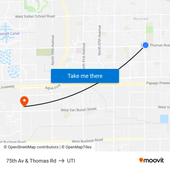 75th Av & Thomas Rd to UTI map