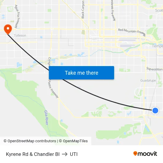 Kyrene Rd & Chandler Bl to UTI map