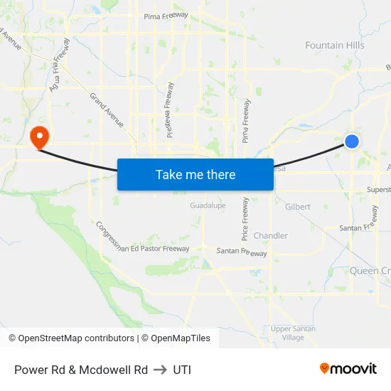 Power Rd & Mcdowell Rd to UTI map