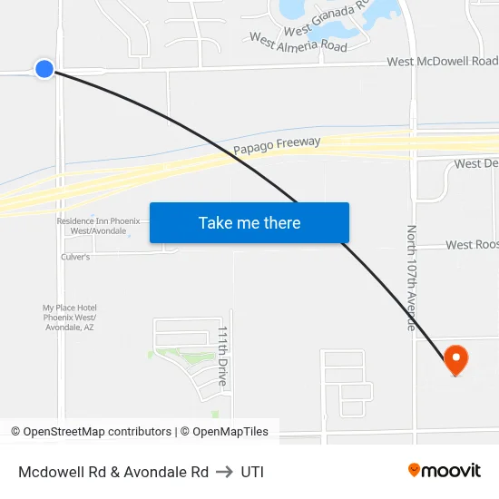 Mcdowell Rd & Avondale Rd to UTI map