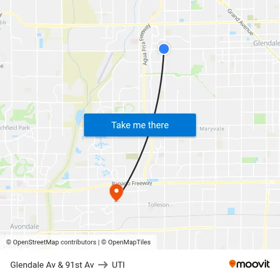 Glendale Av & 91st Av to UTI map