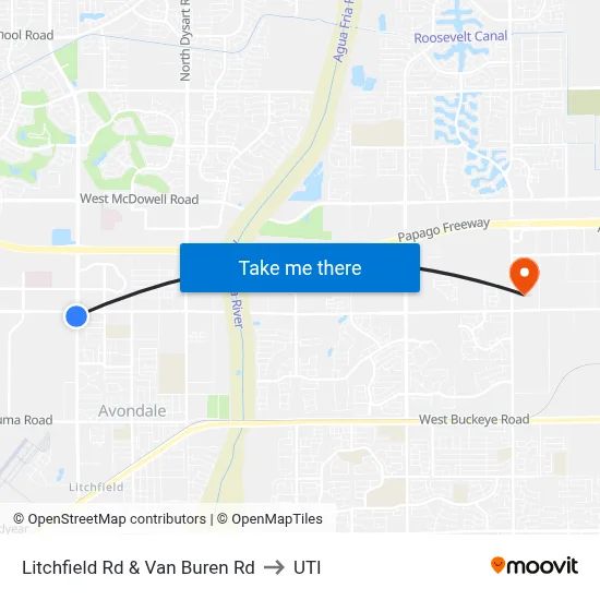 Litchfield Rd & Van Buren Rd to UTI map