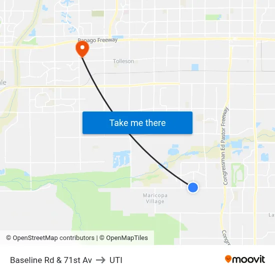 Baseline Rd & 71st Av to UTI map