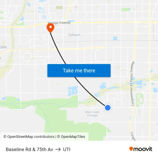 Baseline Rd & 75th Av to UTI map