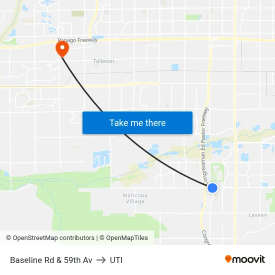 Baseline Rd & 59th Av to UTI map