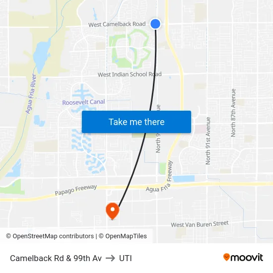 Camelback Rd & 99th Av to UTI map