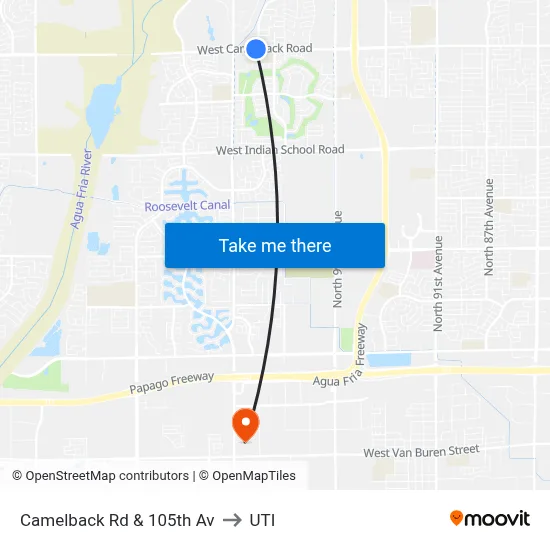 Camelback Rd & 105th Av to UTI map