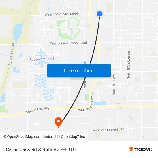 Camelback Rd & 95th Av to UTI map