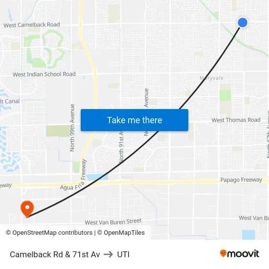 Camelback Rd & 71st Av to UTI map