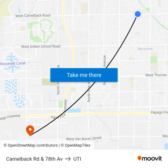 Camelback Rd & 78th Av to UTI map