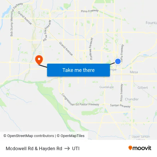 Mcdowell Rd & Hayden Rd to UTI map