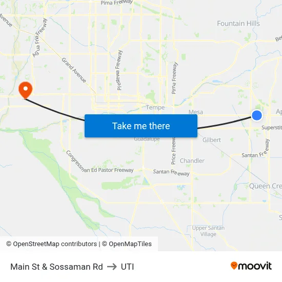 Main St & Sossaman Rd to UTI map