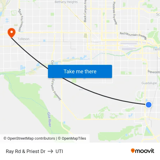 Ray Rd & Priest Dr to UTI map
