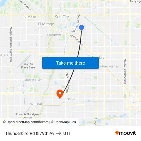 Thunderbird Rd & 79th Av to UTI map