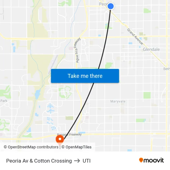 Peoria Av & Cotton Crossing to UTI map