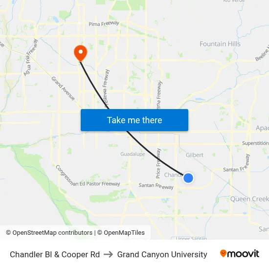 Chandler Bl & Cooper Rd to Grand Canyon University map