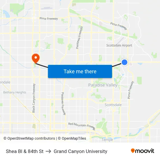 Shea Bl & 84th St to Grand Canyon University map