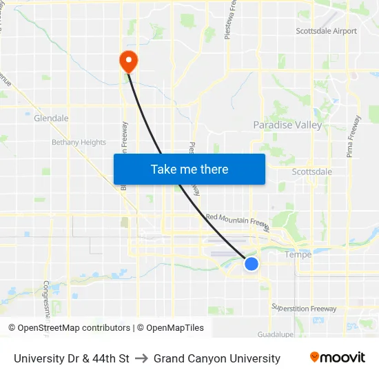 University Dr & 44th St to Grand Canyon University map