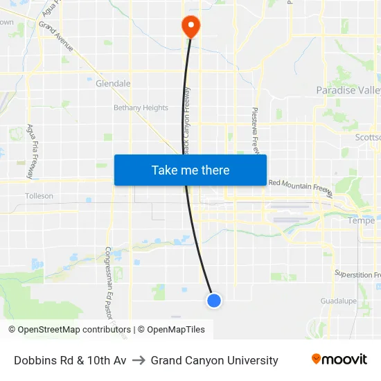 Dobbins Rd & 10th Av to Grand Canyon University map