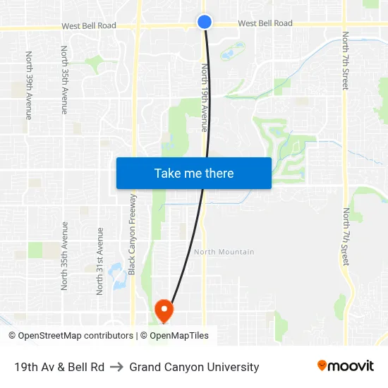 19th Av & Bell Rd to Grand Canyon University map