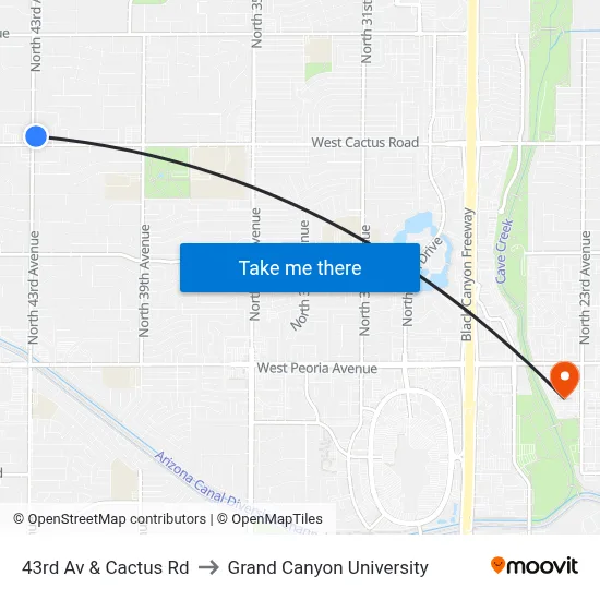 43rd Av & Cactus Rd to Grand Canyon University map