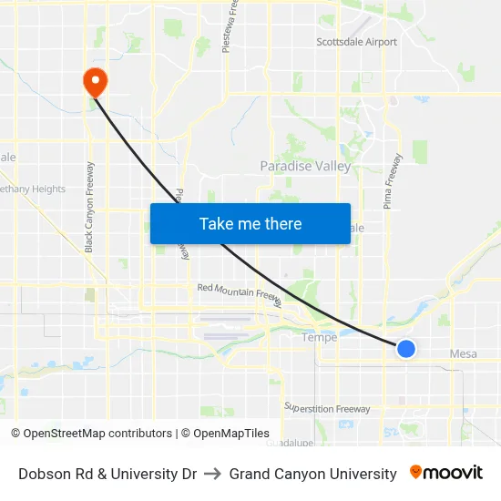 Dobson Rd & University Dr to Grand Canyon University map