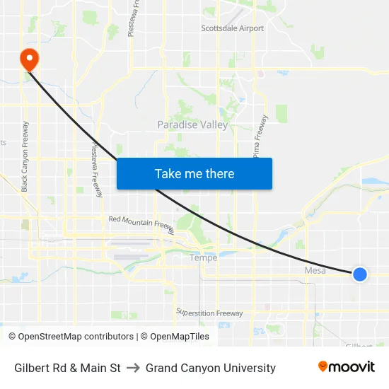 Gilbert Rd & Main St to Grand Canyon University map