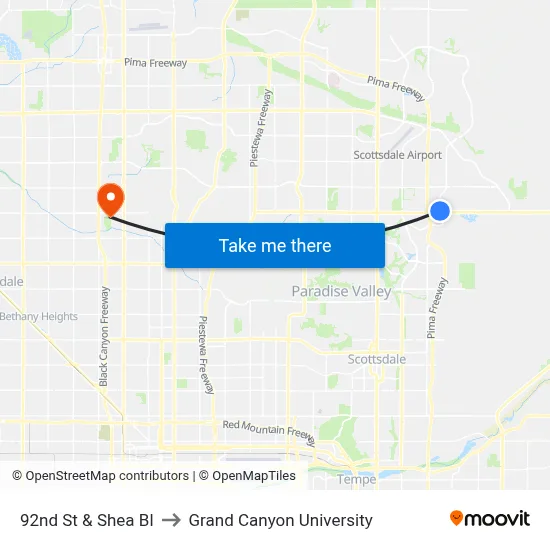 92nd St & Shea Bl to Grand Canyon University map
