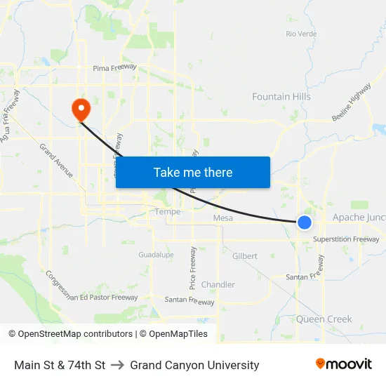 Main St & 74th St to Grand Canyon University map