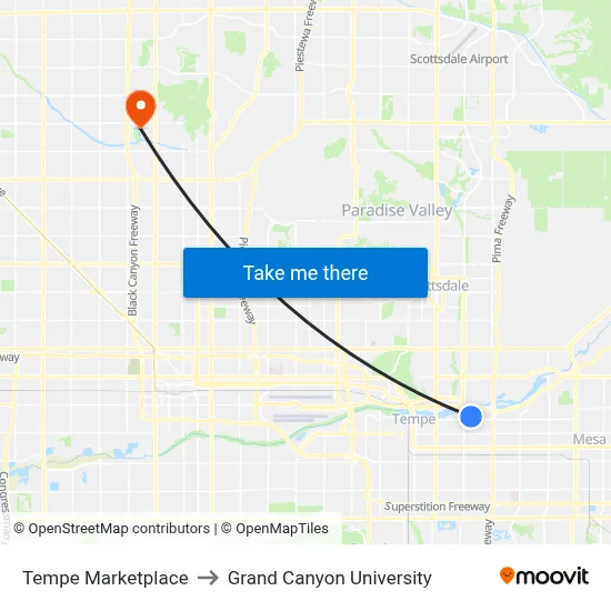Tempe Marketplace to Grand Canyon University map
