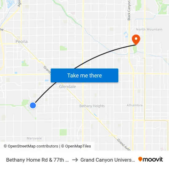 Bethany Home Rd & 77th Av to Grand Canyon University map
