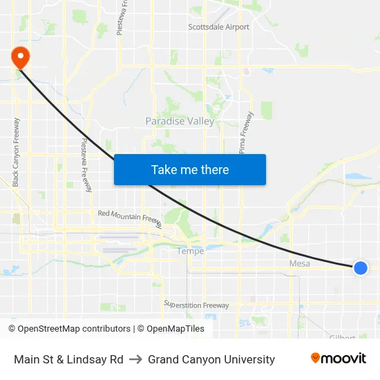 Main St & Lindsay Rd to Grand Canyon University map