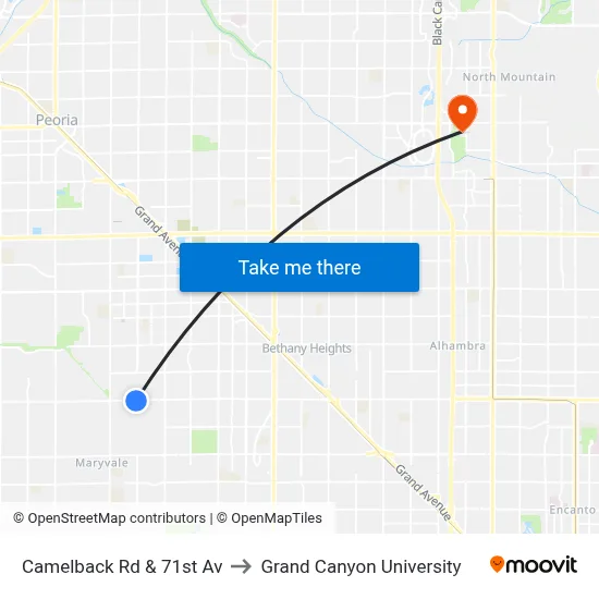 Camelback Rd & 71st Av to Grand Canyon University map
