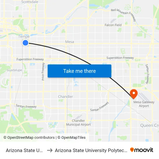 Arizona State University to Arizona State University Polytechnic campus map