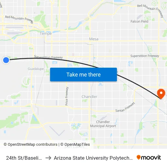 24th St/Baseline Pnr to Arizona State University Polytechnic campus map