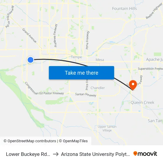 Lower Buckeye Rd & 43rd Av to Arizona State University Polytechnic campus map