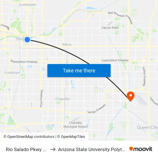 Rio Salado Pkwy & Rural Rd to Arizona State University Polytechnic campus map