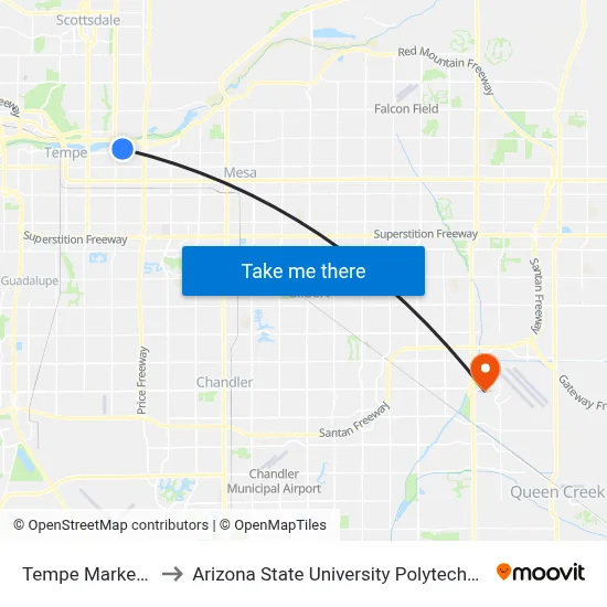 Tempe Marketplace to Arizona State University Polytechnic campus map