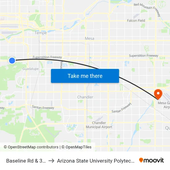 Baseline Rd & 36th Wy to Arizona State University Polytechnic campus map