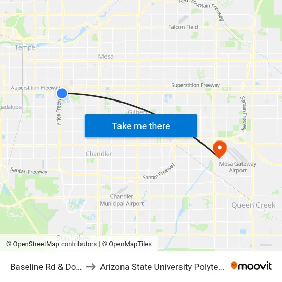 Baseline Rd & Don Carlos to Arizona State University Polytechnic campus map