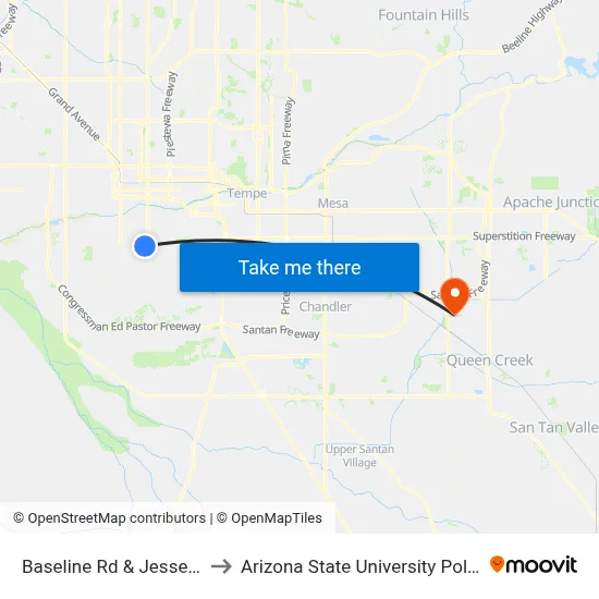 Baseline Rd & Jesse Owens Pkwy to Arizona State University Polytechnic campus map