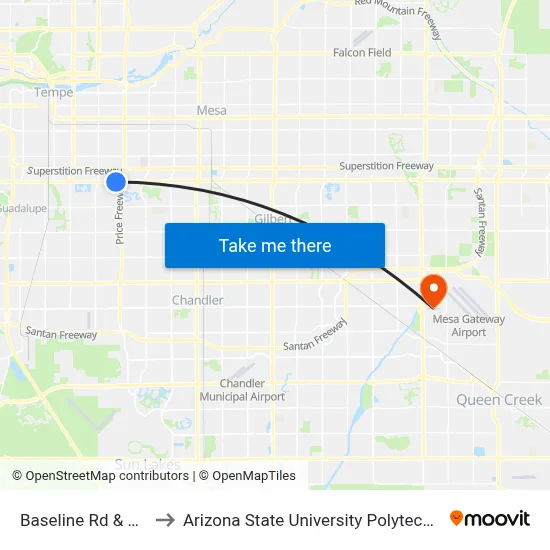 Baseline Rd & River Dr to Arizona State University Polytechnic campus map
