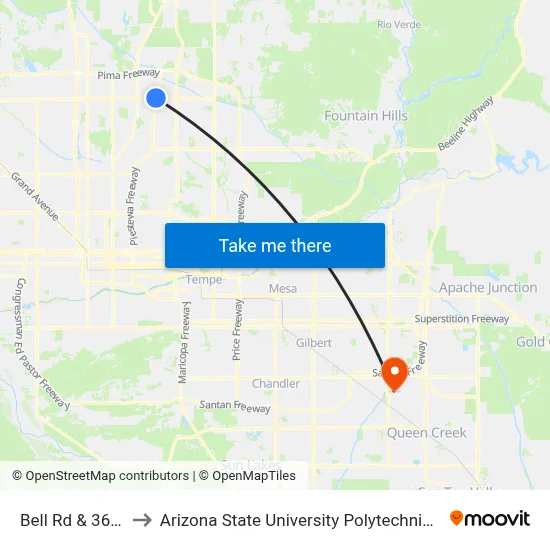 Bell Rd & 36th St to Arizona State University Polytechnic campus map
