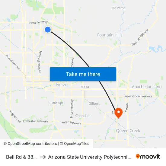 Bell Rd & 38th St to Arizona State University Polytechnic campus map