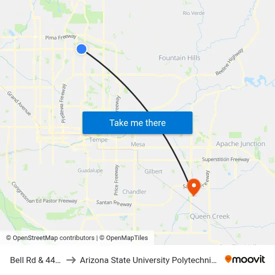 Bell Rd & 44th St to Arizona State University Polytechnic campus map