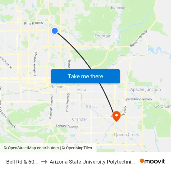Bell Rd & 60th St to Arizona State University Polytechnic campus map