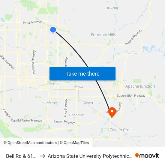 Bell Rd & 61st Pl to Arizona State University Polytechnic campus map