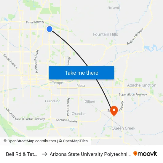 Bell Rd & Tatum Bl to Arizona State University Polytechnic campus map